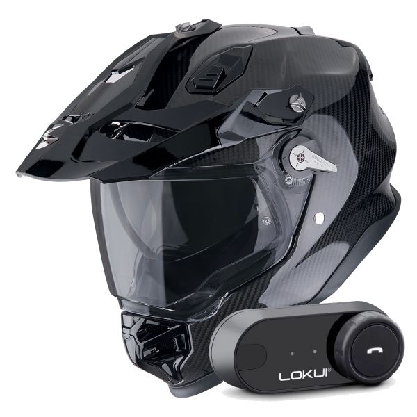 Casque Integral Scorpion ADF 9000 Carbon Air Solid Black + Kit Bluetooth Lokui K30