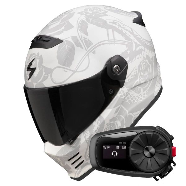 Casque Integral Scorpion Covert FX Dragon Grey Mat Silver + Kit Bluetooth 5S Solo
