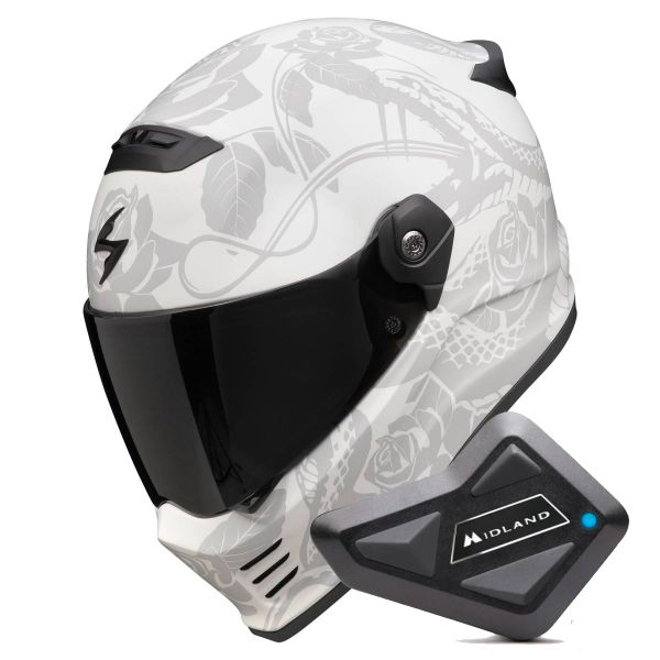 Casque Integral Scorpion Covert FX Dragon Grey Mat Silver + Kit Bluetooth BT Mini