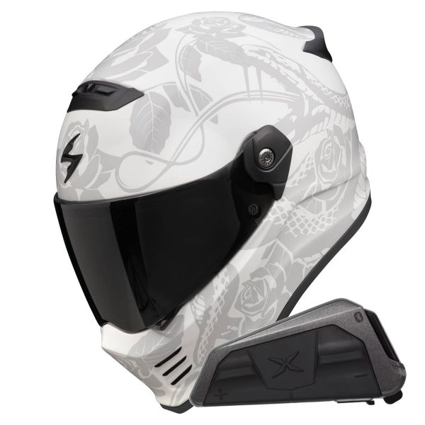 Casque Integral Scorpion Covert FX Dragon Grey Mat Silver + Kit bluetooth Exo-Com Link-1