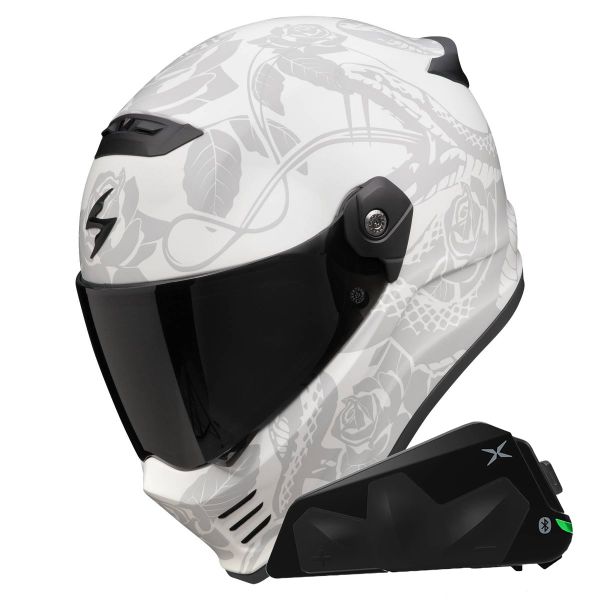 Casque Integral Scorpion Covert FX Dragon Grey Mat Silver + Kit bluetooth Exo-Com Link-1C