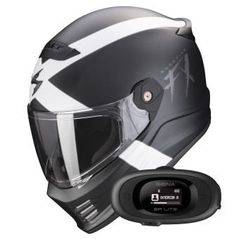 Casque Integral Scorpion Covert FX Gallus Matt Black White + Kit bluetooth 5R Lite