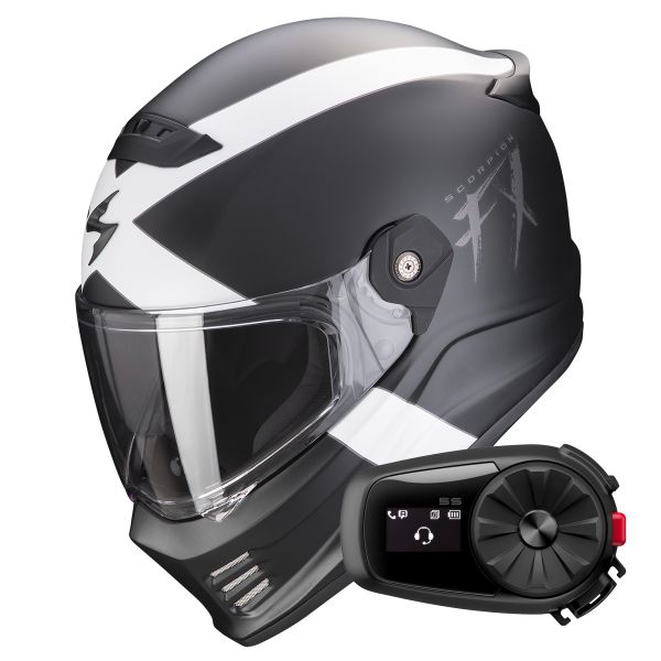 Casque Integral Scorpion Covert FX Gallus Matt Black White + Kit Bluetooth 5S