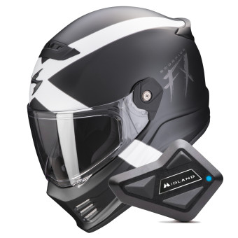 Casque Integral Scorpion Covert FX Gallus Matt Black White + Kit Bluetooth BT Mini