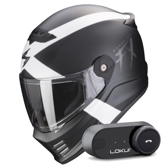 Casque Integral Scorpion Covert FX Gallus Matt Black White + Kit Bluetooth Lokui K30