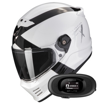 Casque Integral Scorpion Covert FX Gallus White Black + Kit bluetooth 5R Lite