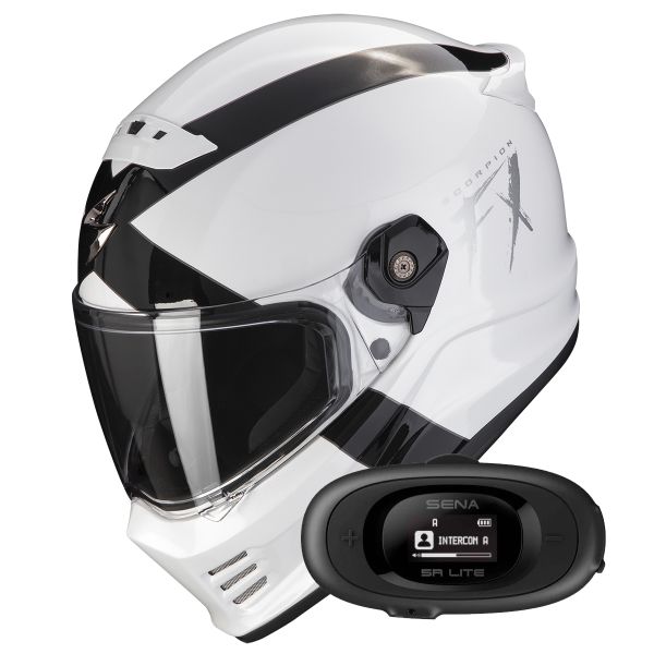Casque Integral Scorpion Covert FX Gallus White Black + Kit bluetooth 5R Lite