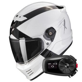 Casque Integral Scorpion Covert FX Gallus White Black + Kit Bluetooth 5S