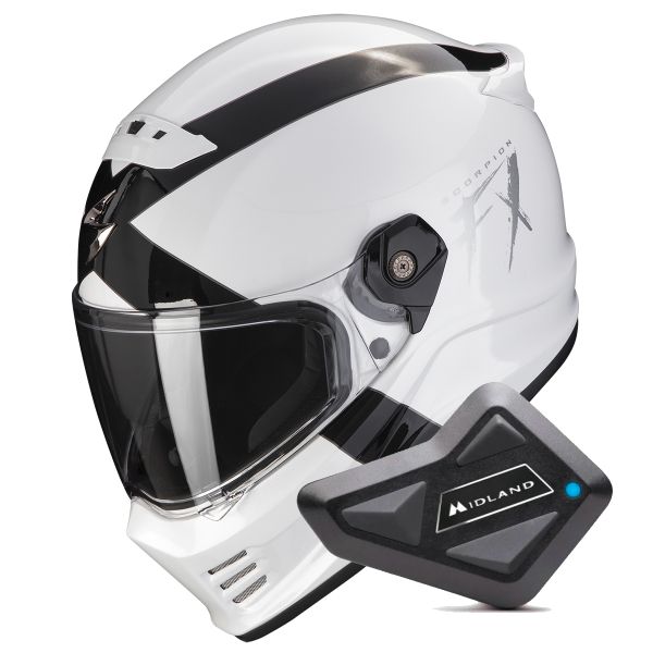 Casque Integral Scorpion Covert FX Gallus White Black + Kit Bluetooth BT Mini