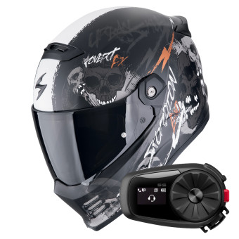 Casque Integral Scorpion Covert FX Skullz Black Grey Red + Kit Bluetooth 5S Solo