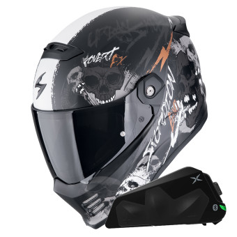 Casque Integral Scorpion Covert FX Skullz Black Grey Red + Kit bluetooth Exo-Com Link-1C