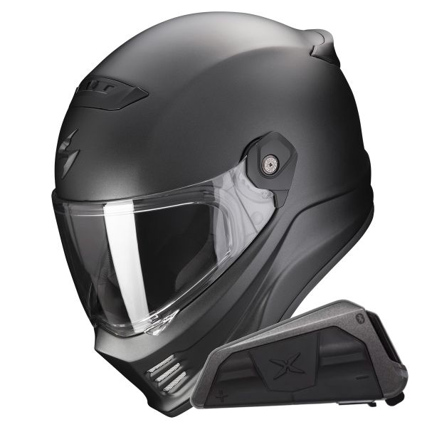 Casque Integral Scorpion Covert FX Solid Matt Pearl Black + Kit bluetooth Exo-Com Link-1