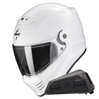 Casque Integral Scorpion Covert FX Solid White + Kit bluetooth Exo-Com Link-1