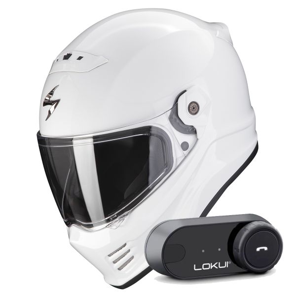 Casque Integral Scorpion Covert FX Solid White + Kit Bluetooth Lokui K30