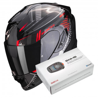 Casque Integral Scorpion Exo 1400 Evo Air Shell Black Red + Intercom Sena SMH5