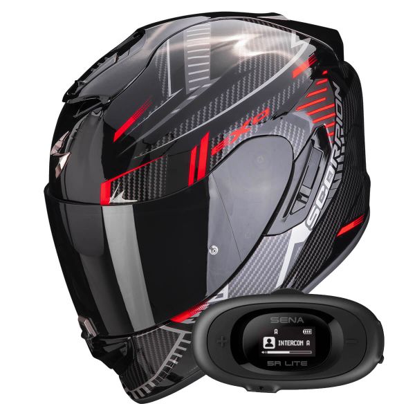 Casque Integral Scorpion Exo 1400 Evo Air Shell Black Red + Kit bluetooth 5R Lite