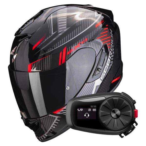 Casque Integral Scorpion Exo 1400 Evo Air Shell Black Red + Kit Bluetooth 5S