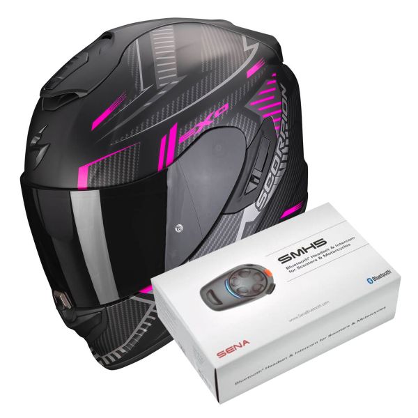 Casque Integral Scorpion Exo 1400 Evo Air Shell Matt Black Pink + Intercom Sena SMH5