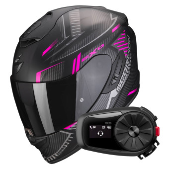 Casque Integral Scorpion Exo 1400 Evo Air Shell Matt Black Pink + Kit Bluetooth 5S
