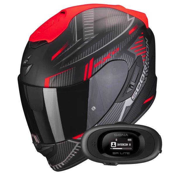 Casque Integral Scorpion Exo 1400 Evo Air Shell Matt Black Red + Kit bluetooth 5R Lite