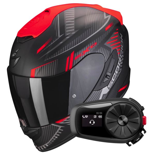 Casque Integral Scorpion Exo 1400 Evo Air Shell Matt Black Red + Kit Bluetooth 5S