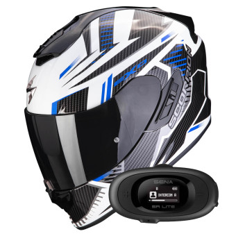 Casque Integral Scorpion Exo 1400 Evo Air Shell White Blue + Kit bluetooth 5R Lite