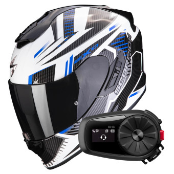 Casque Integral Scorpion Exo 1400 Evo Air Shell White Blue + Kit Bluetooth 5S