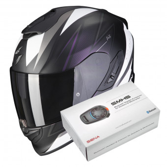 Casque Integral Scorpion Exo 1400 Evo Air Thelios Matt Black Chameleon + Intercom Sena SMH5