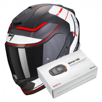 Casque Integral Scorpion Exo 1400 Evo Air Vittoria Matt Black White + Intercom Sena SMH5