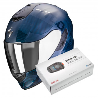 Casque Integral Scorpion Exo 1400 Evo Carbon Air Cerebro Blue + Intercom Sena SMH5