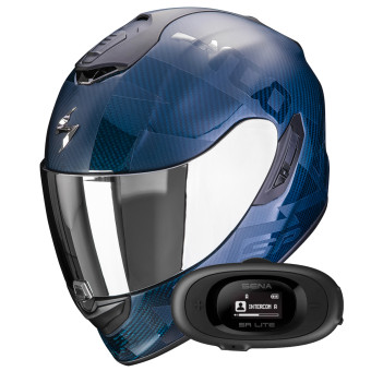 Casque Integral Scorpion Exo 1400 Evo Carbon Air Cerebro Blue + Kit bluetooth 5R Lite