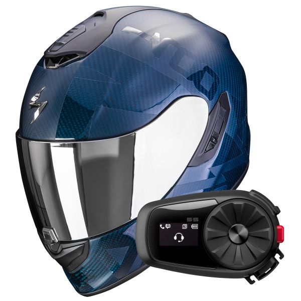Casque Integral Scorpion Exo 1400 Evo Carbon Air Cerebro Blue + Kit Bluetooth 5S