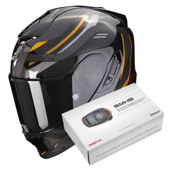Casque Integral Scorpion Exo 1400 Evo Carbon Air Kydra Black Gold + Intercom Sena SMH5