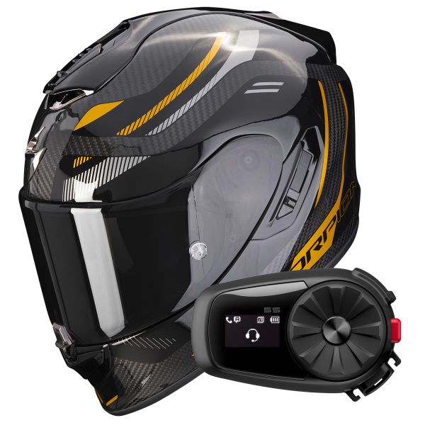 Casque Integral Scorpion Exo 1400 Evo Carbon Air Kydra Black Gold + Kit Bluetooth 5S