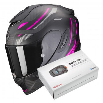Casque Integral Scorpion Exo 1400 Evo Carbon Air Kydra Matt Black Pink + Intercom Sena SMH5