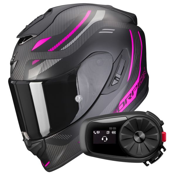 Casque Integral Scorpion Exo 1400 Evo Carbon Air Kydra Matt Black Pink + Kit Bluetooth 5S