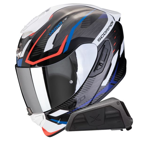 Casque Integral Scorpion Exo 1400 Evo II Air Accord Blue White + Kit bluetooth Exo-Com Link-1