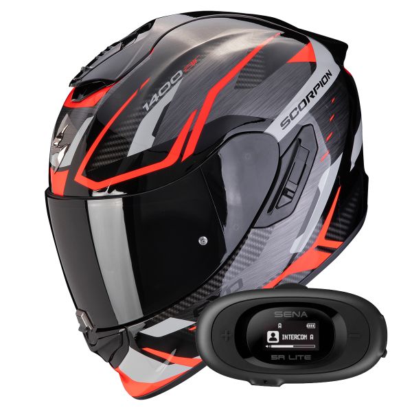 Casque Integral Scorpion Exo 1400 Evo II Air Accord Grey Red + Kit bluetooth 5R Lite