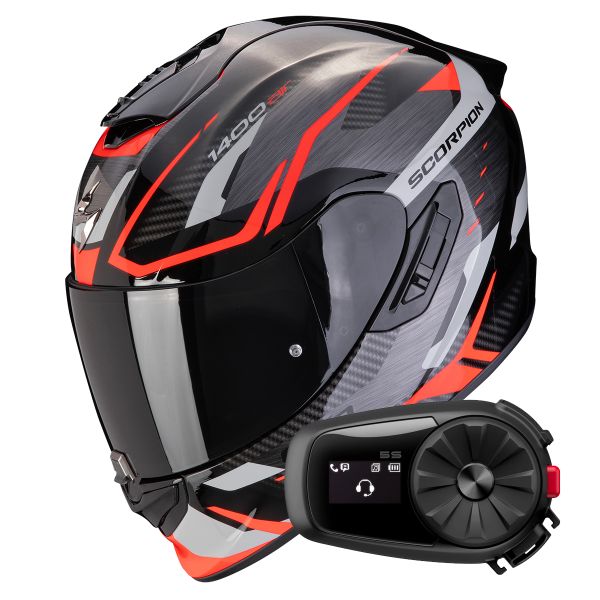 Casque Integral Scorpion Exo 1400 Evo II Air Accord Grey Red + Kit Bluetooth 5S
