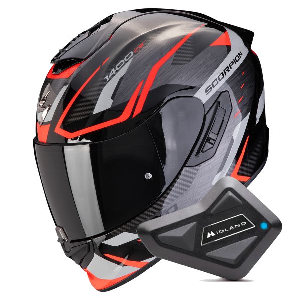 Casque Integral Scorpion Exo 1400 Evo II Air Accord Grey Red + Kit Bluetooth BT Mini