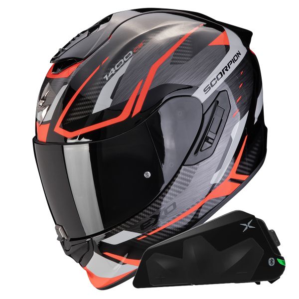 Casque Integral Scorpion Exo 1400 Evo II Air Accord Grey Red + Kit bluetooth Exo-Com Link-1C