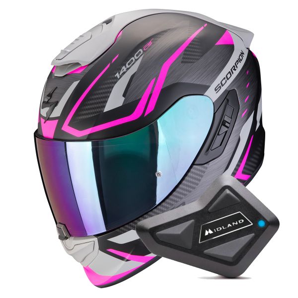Casque Integral Scorpion Exo 1400 Evo II Air Accord Matt Black Pink + Kit Bluetooth BT Mini
