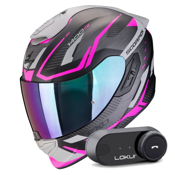 Casque Integral Scorpion Exo 1400 Evo II Air Accord Matt Black Pink + Kit Bluetooth Lokui K30
