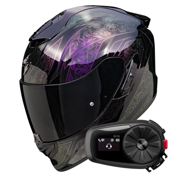 Casque Integral Scorpion Exo 1400 Evo II Air Fantasy Black Cameleon + Kit Bluetooth 5S Solo