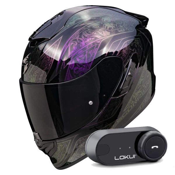 Casque Integral Scorpion Exo 1400 Evo II Air Fantasy Black Cameleon + Kit Bluetooth Lokui K30