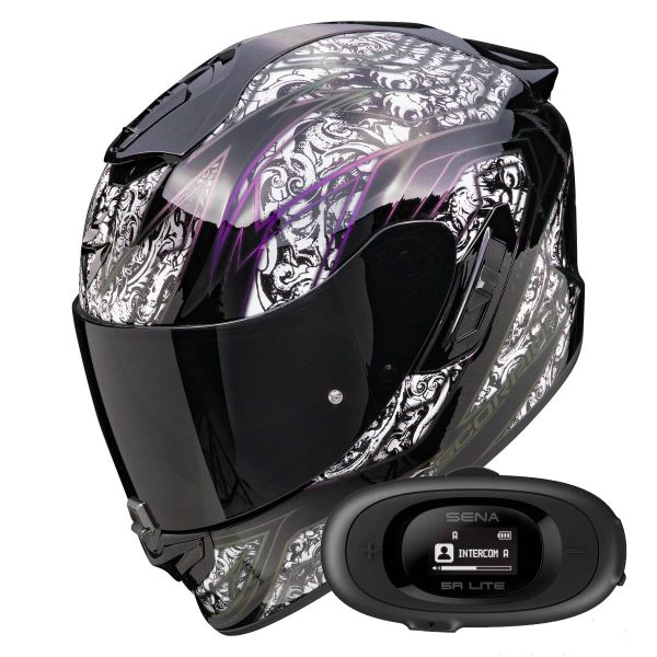 Casque Integral Scorpion Exo 1400 Evo II Air Fantasy Black White + Kit bluetooth 5R Lite Solo