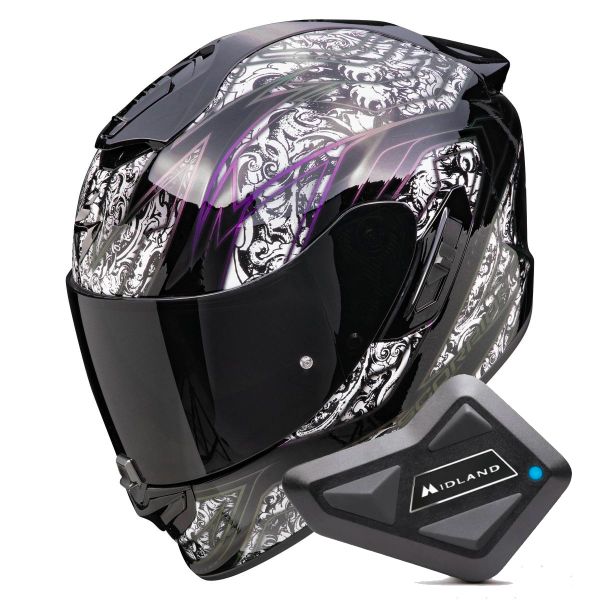 Casque Integral Scorpion Exo 1400 Evo II Air Fantasy Black White + Kit Bluetooth BT Mini