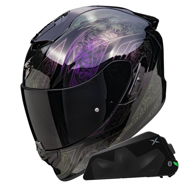 Casque Integral Scorpion Exo 1400 Evo II Air Fantasy Cameleon + Kit bluetooth Exo-Com Link-1C