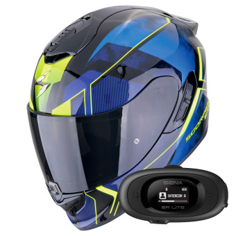 Casque Integral Scorpion Exo 1400 Evo II Air Intensio Black Blue + Kit bluetooth 5R Lite