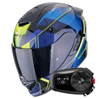 Casque Integral Scorpion Exo 1400 Evo II Air Intensio Black Blue + Kit Bluetooth 5S Solo